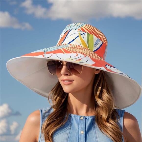 Women's Wide Brim Sun Hats UV Protection - Reversible Bucket Hat Foldable Beach - Picture 6 of 7